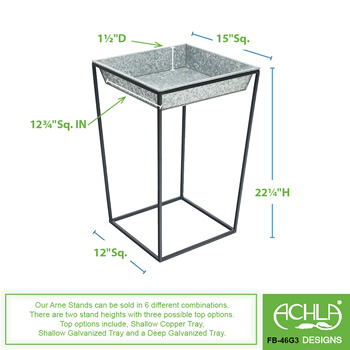 Achla FB-46G3 22 Inch Arne Plant Stand With Galvanized Tray