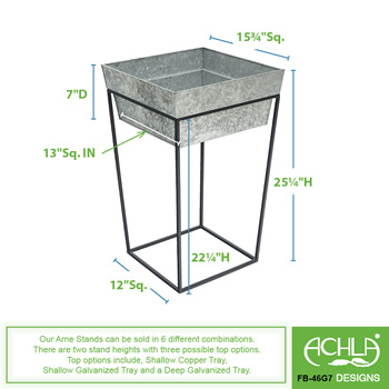 Achla FB-46G7 22 Inch Arne Plant Stand With Deep Galvanized Tray