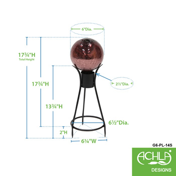 Achla G6-PL-14S Plum Crackle Glass Gazing Globe With Stand