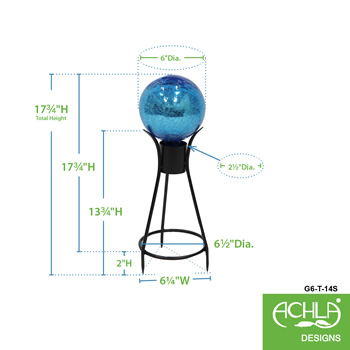 Achla G6-T-14S Teal Crackle Glass Gazing Globe With Stand