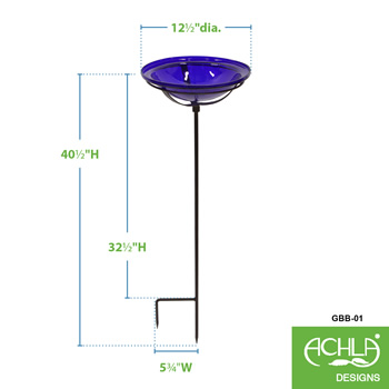 Achla GBB-01 Cobalt Blue 12 Inch Crackle Glass Birdbath Bowl With Stake