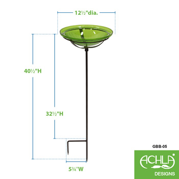 Achla GBB-05 Fern Green 12 Inch Crackle Glass Birdbath Bowl With Stake