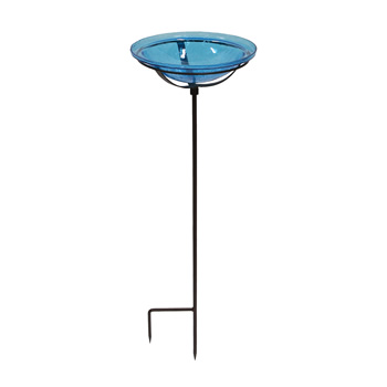 Achla GBB-07 Teal 12 Inch Crackle Glass Birdbath Bowl With Stake