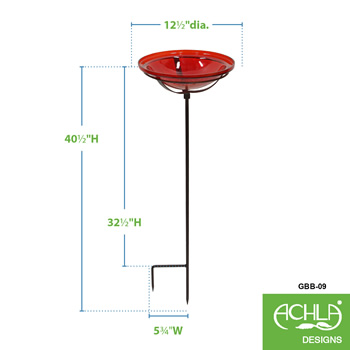 Achla GBB-09 Red 12 Inch Crackle Glass Birdbath Bowl With Stake