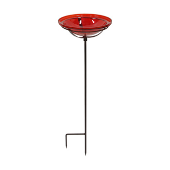 Achla GBB-09 Red 12 Inch Crackle Glass Birdbath Bowl With Stake