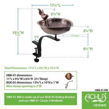 Achla HBB-01-RM Heart Shaped Birdbath With Rail Mount Bracket