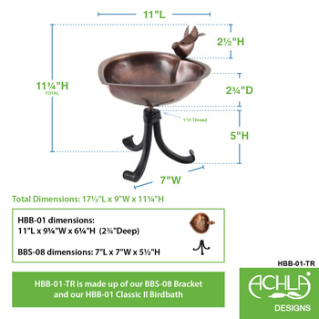 Achla HBB-01-TR Heart Shaped Birdbath With Tripod Stand