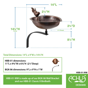 Achla HBB-01-WM Heart Shaped Birdbath With Wall Mount Bracket