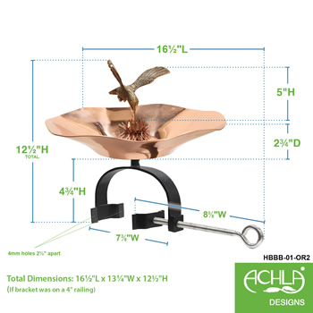 Achla HBBB-01-OR2 Hummingbird Birdbath With Over Railing Bracket