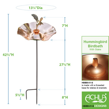 Achla HBBB-01-S Hummingbird Birdbath With Stake