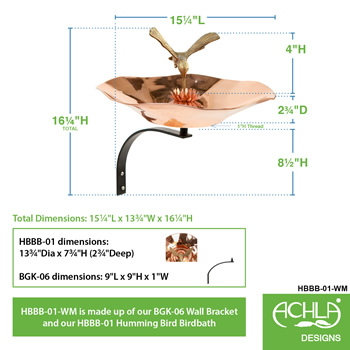 Achla HBBB-01-WM Hummingbird Birdbath With Wall Mount Bracket