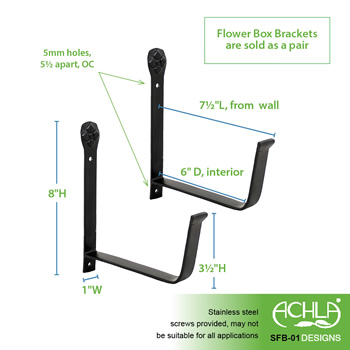 Achla SFB-01 6 Inch Wall Mounted Flower Box Brackets Pair