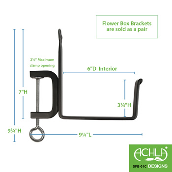 Achla SFB-01C 6 Inch Pair Clamp-On Flower Box Brackets