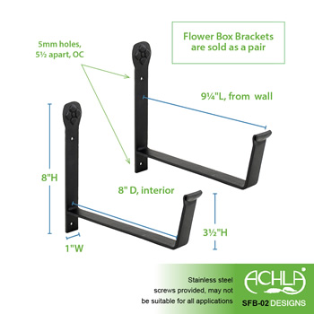 Achla SFB-02 8 Inch Wall Mounted Flower Box Brackets Pair