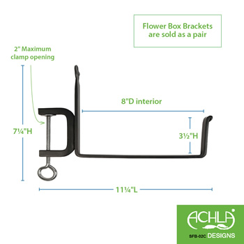 Achla SFB-02C 8 Inch Pair Clamp-On Flower Box Brackets