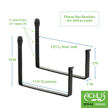 Achla SFB-04 12 Inch Wall Mounted Flower Box Brackets Pair