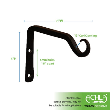 Achla TSH-09-2 9 Inch Straight Upcurled Wall Bracket Hook