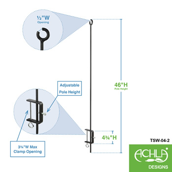 Achla TSW-04-2 O-Hook Railing Pole for String Lights