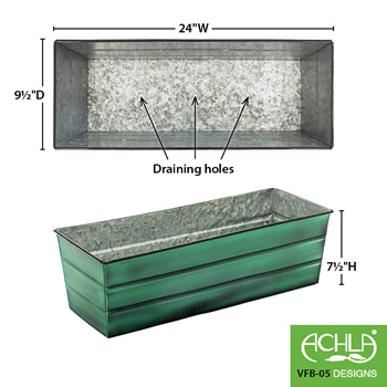 Achla VFB-05 Medium Green Galvanized Steel Flower Box Planter