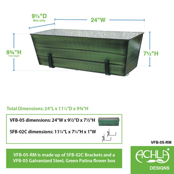 Achla VFB-05-RM Medium Green Flower Box With Clamp-On Brackets