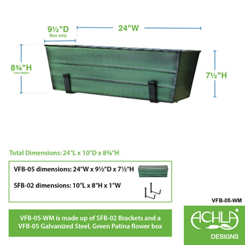 Achla VFB-05-WM Medium Green Flower Box With Wall Brackets
