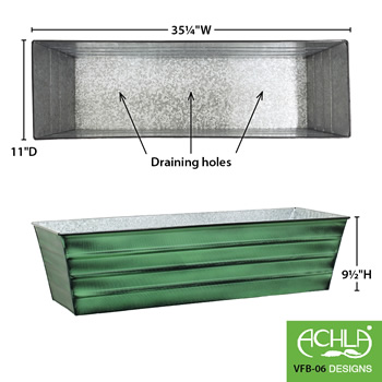 Achla VFB-06 Large Green Galvanized Steel Flower Box Planter