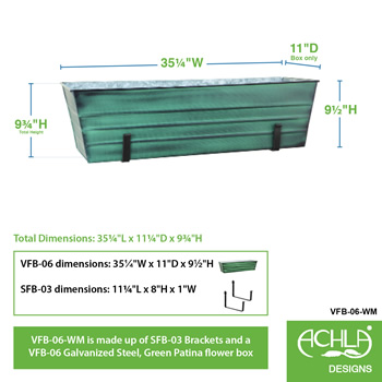 Achla VFB-06-WM Large Green Flower Box With Wall Brackets